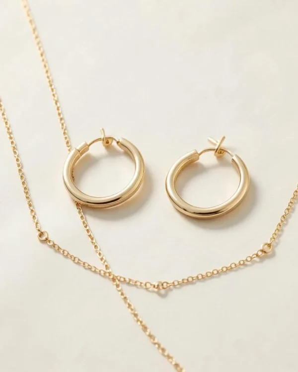 Gold Hoop and Layered Necklace Set