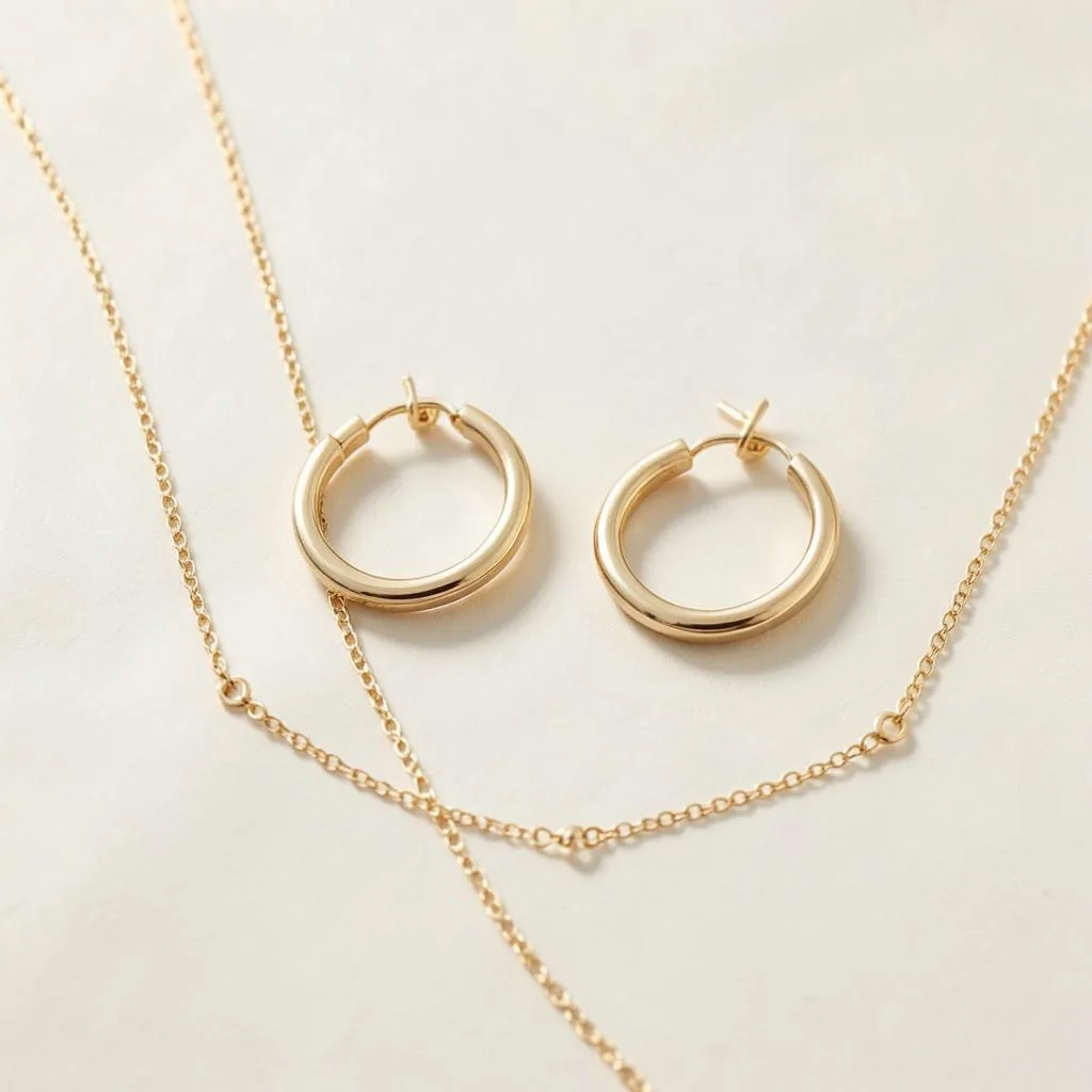 Gold Hoop and Layered Necklace Set