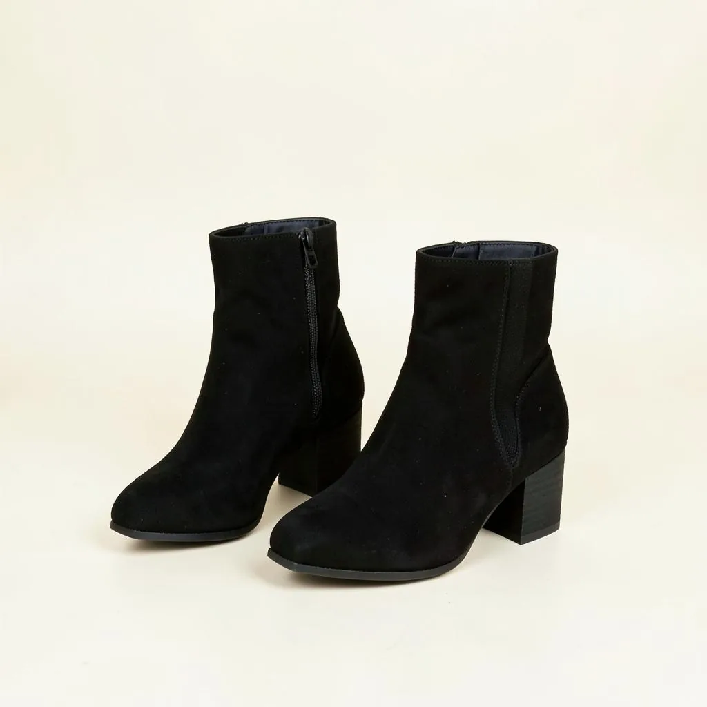 Black Suede Block Heel Ankle Boots
